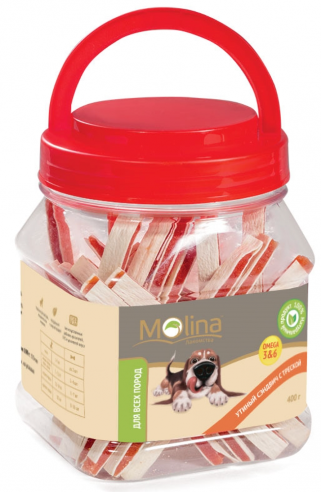 Molina лакомство для собак "Утиный сэндвич с треской", 400 г