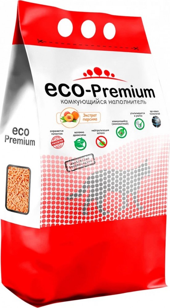 Наполнитель ЭКО-ПРЕМИУМ ПЕРСИК для кошек, древесный, комкующийся, 5 л, 1,9 кг