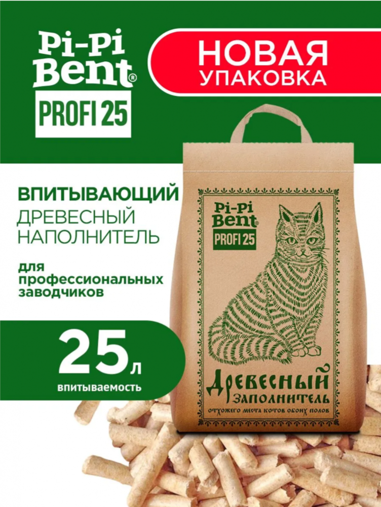 Наполнитель Pi-Pi-Bent древесный наполнитель 25 л/9,6 кг