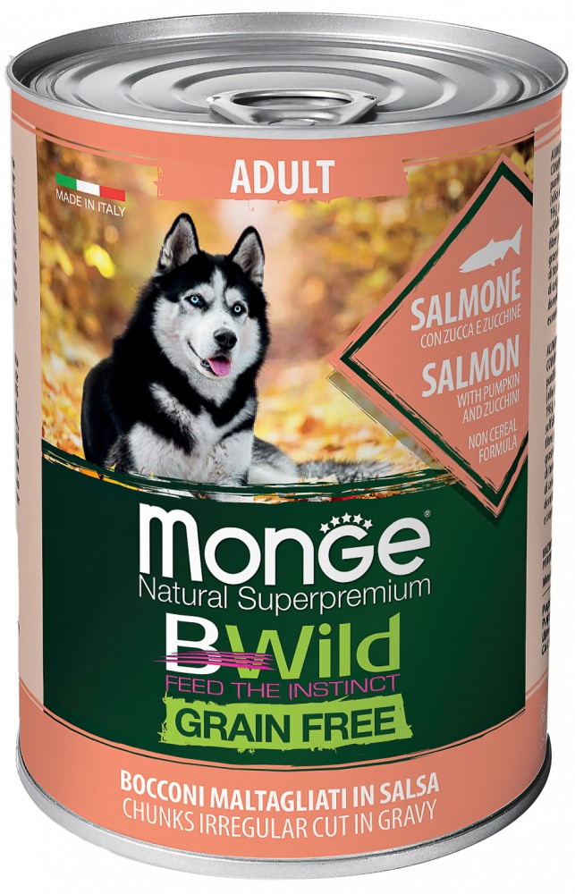 Консервы для собак Monge Dog BWild Grainfree ADULT из лосося с тыквой и кабачками для всех пород 400г