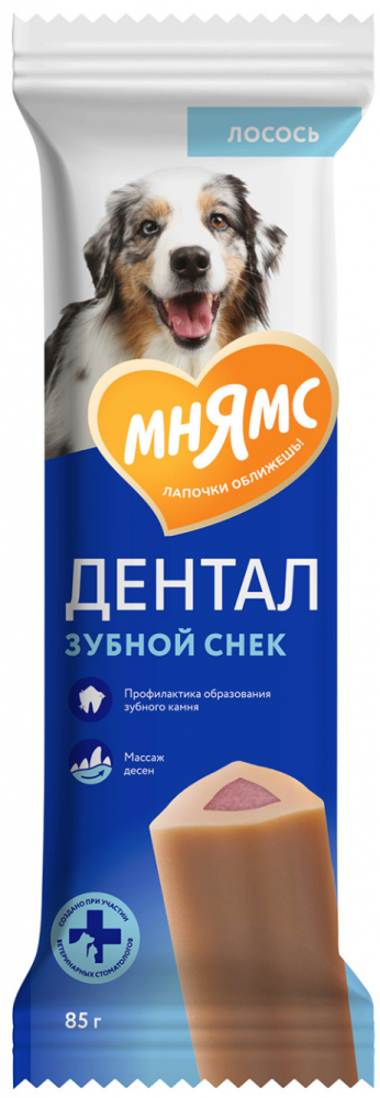 Лакомство Мнямс ДЕНТАЛ Зубной снек с лососем для собак 85 г