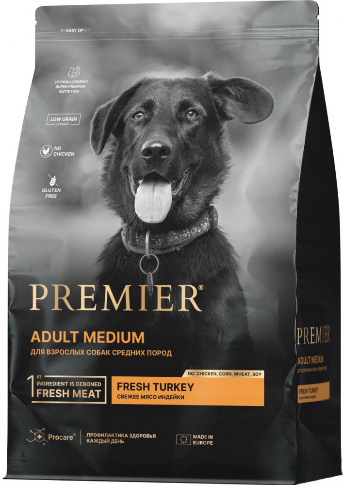 Корм Premier Medium Low Grain Lamb & Turkey (низкозерновой) для собак средних пород, ягненок с индейкой