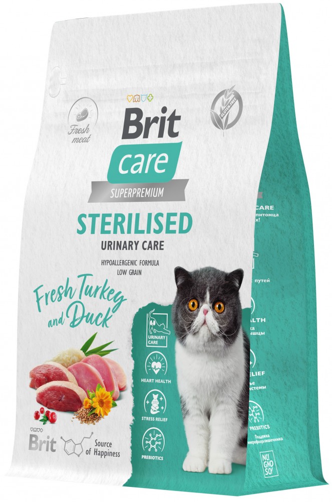 Brit Care Superpremium Cat Sterilised с индейкой и уткой для стерилизованных кошек, Профилактика МКБ