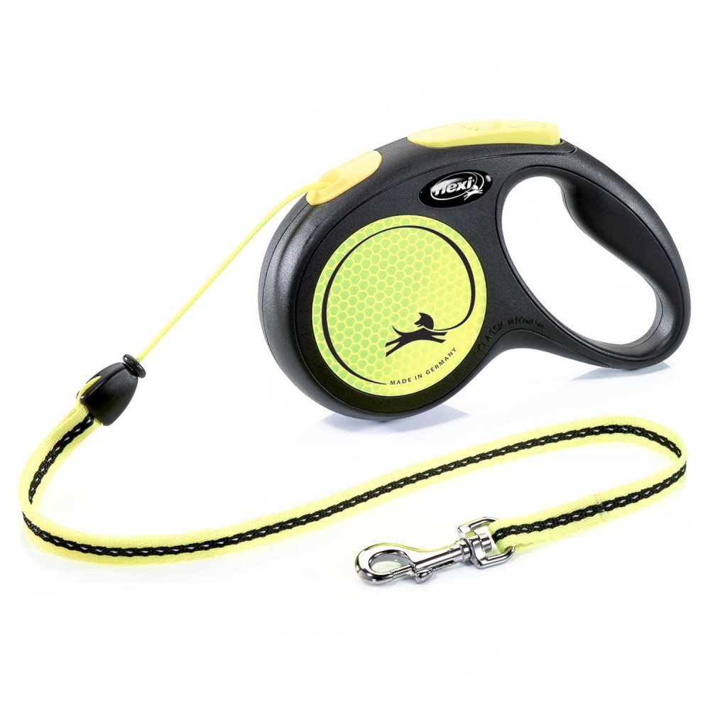 Рулетка Flexi Neon New Classic М (до 20 кг) трос 5 м, светоотражающая, желтый неон