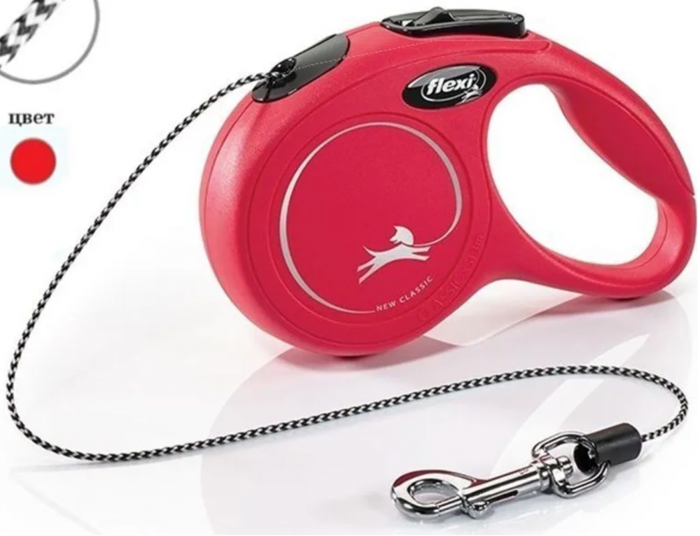 Рулетка Flexi New Classic ХS трос 3 м до 8 кг Красный