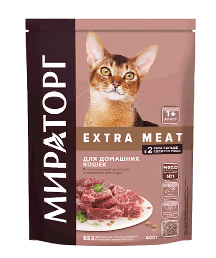 Корм Мираторг Extra Meat для домашних кошек, с говядиной Black Angus 1,2 кг