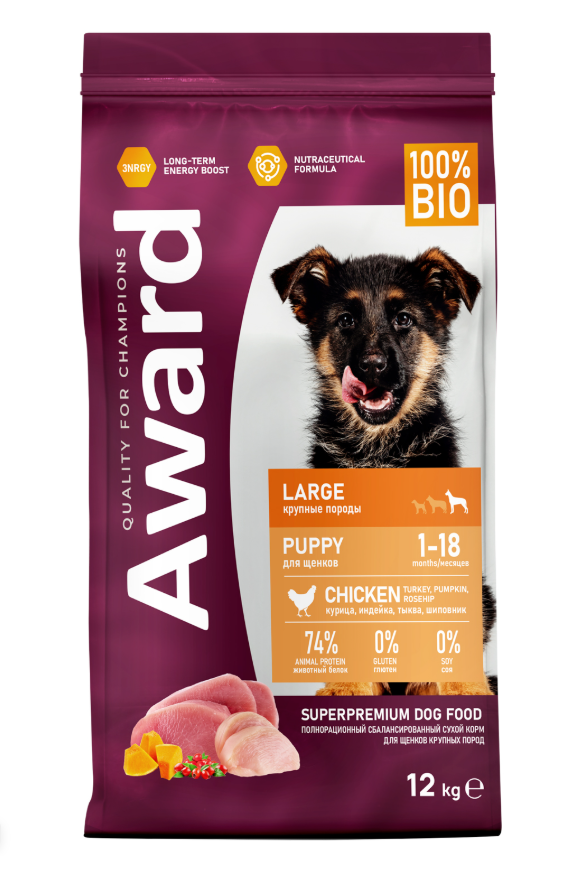 Сухой корм AWARD ЩЕНКИ МАКСИ с курицей и индейкой тыква шиповник 12кг