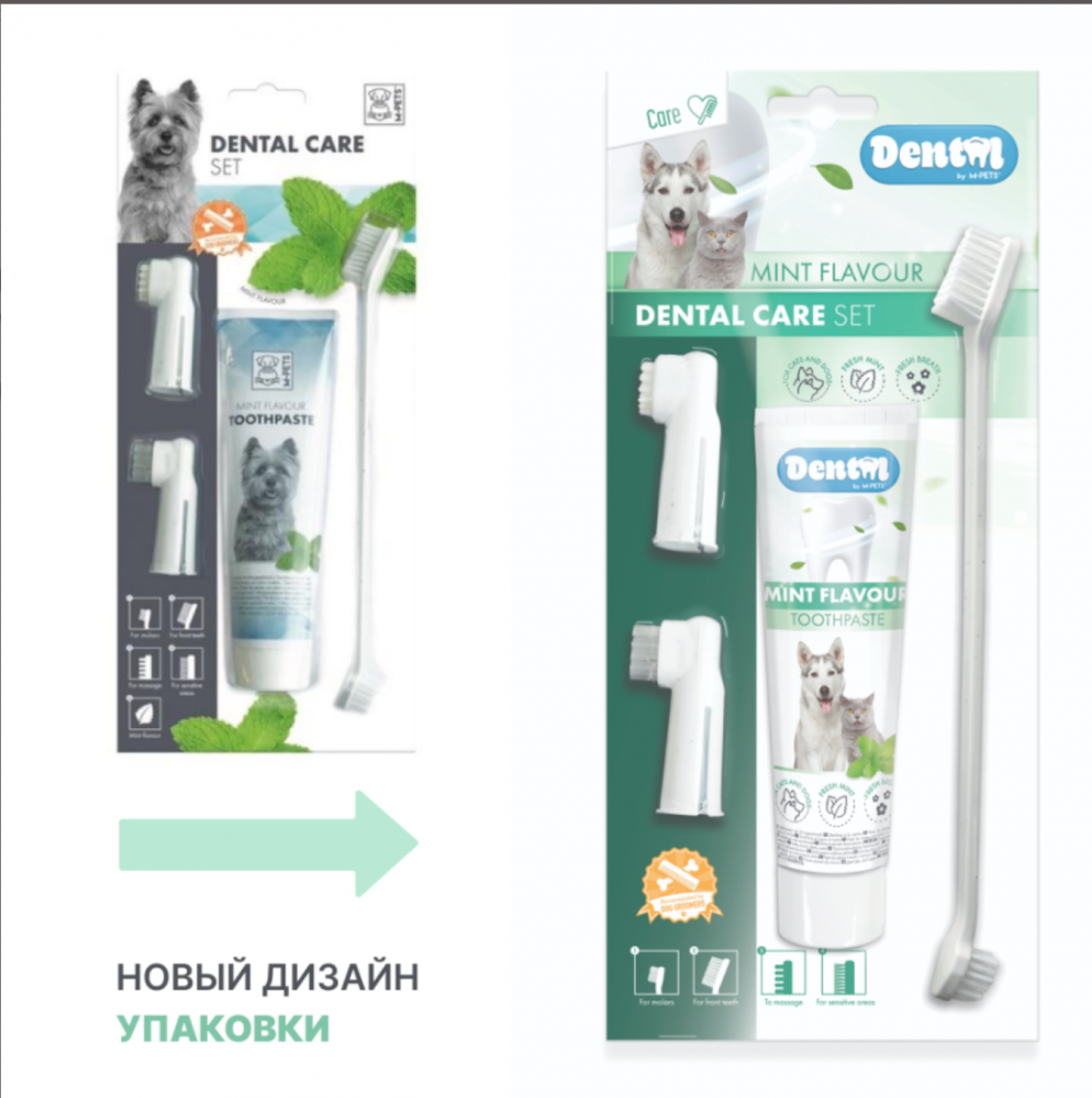 M-PETS Набор для ухода за зубами собак (паста 100 мл, щётка, напальчники) со вкусом мяты