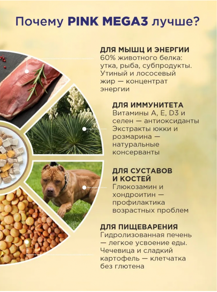 Корм PINK MEGA 3 БЕЗЗЕРНОВ Утка с лососем, 3 гранулы 1,8 кг  для собак